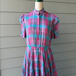 Vintage Plaid Pink and Blue Women's Dress